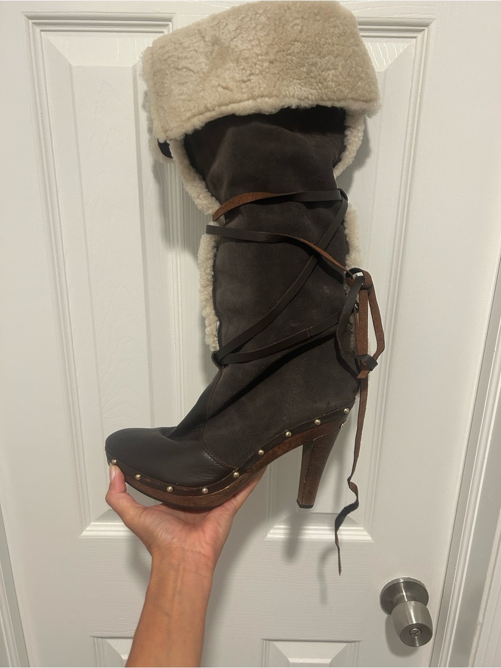 Michael Kors Brown Shearling Cuffed High-Heel Boot